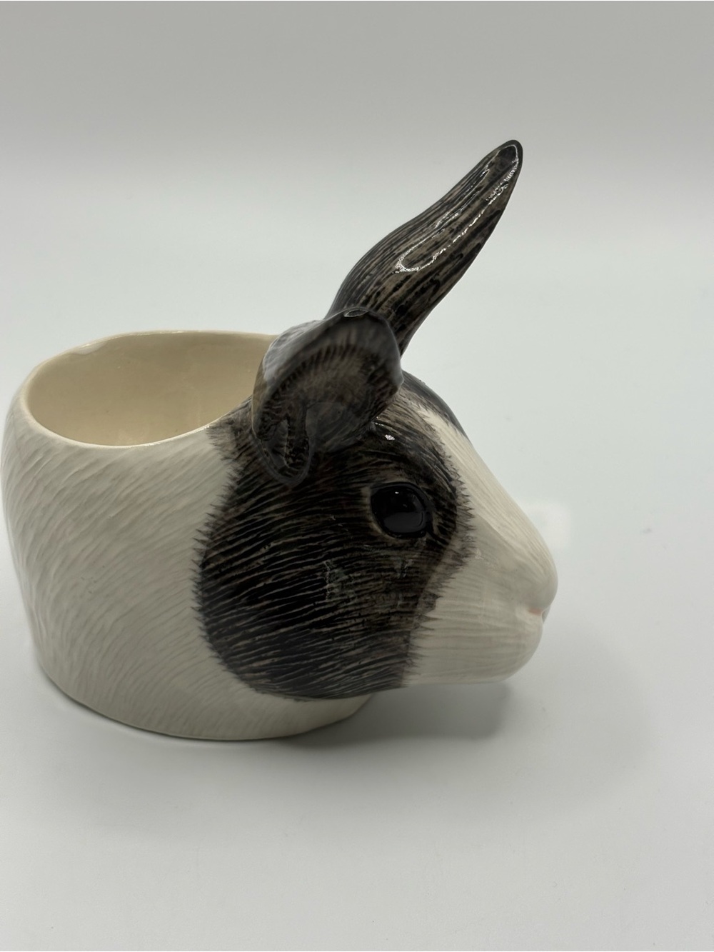 Rabbit Head Ceramic Egg Cup Home Décor By Quail Grey White Vase Pot 4.5”UK